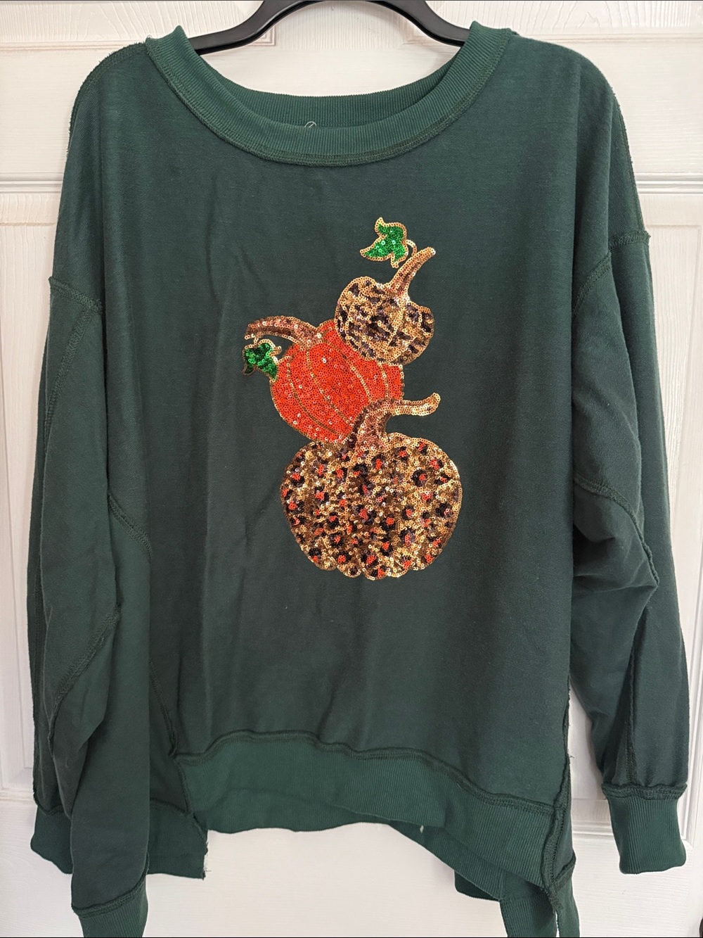 Green Pumpkin Sequin Sweatshirt - Women Sweater. Fits like a large